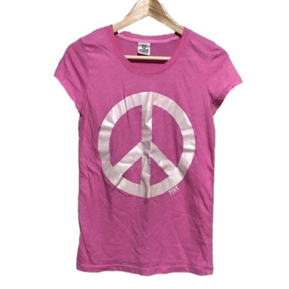 PINK Victoria's Secret Tops - Vintage PINK Victoria's Secret iridescent peace sign graphic tee size medium